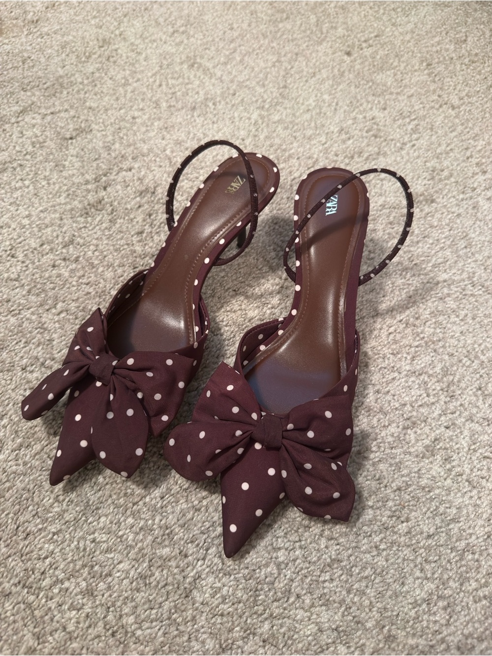 Zara polka dot brown bow heels